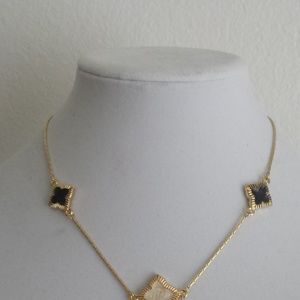 Gold Necklace, Four leaf white and Black c…